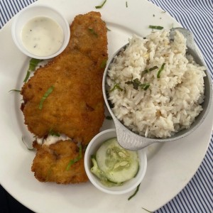 Corvina y arroz de coco