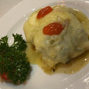 corvina con espinaca y mozzarella
