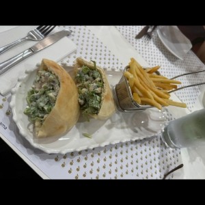 Pita chicken Salad/ Papas Fritas