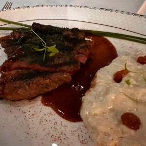 Arroz meloso toque de membrillo con Ribeye