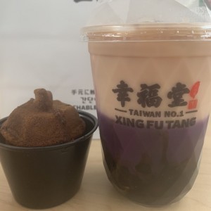 Taro Flavor Buba Milk Tea y Taro Egg pancake