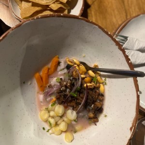 Ceviche peruano con pulpo frito