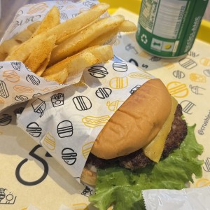 Original crush burger + papas + soda