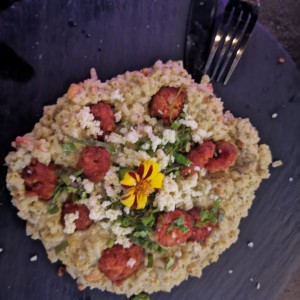 risotto de culantro con chorizo