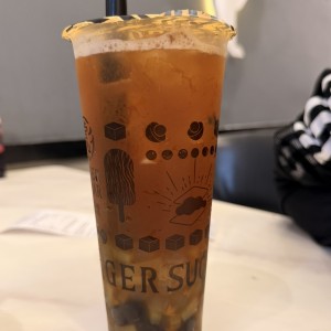 Passion Fruit Lychee Popping Boba with Black Sugar Boba