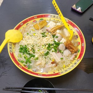 SOPA (Esta tiene: Hongos, Bolitas de Puerco, Tofu frito, Tofu Blando Fresco, Puerco Asado, Lechoncito, Tallarines, Lechuga China, Tofu Seco y Caldo Original de la Casa)