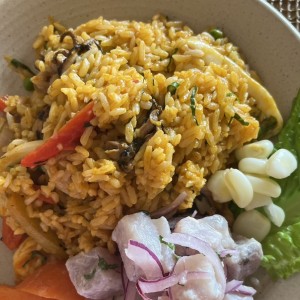 Menu Lunch Duo de Arroz de Mariscos y Ceviche