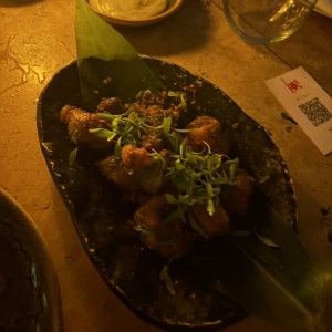 Bites pork 