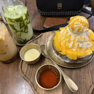 Mango Bingsu, Iced Banana Latte, Iced Matcha Latte
