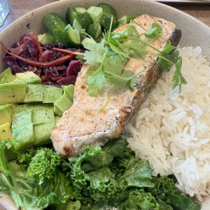 Salmon con arroz y verduras