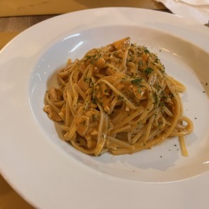 Fettucini con salmon ahumado