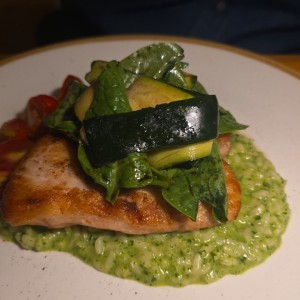risotto de espinaca con pescado del dia
