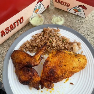 Cuarto de Pollo asado con arroz al wok