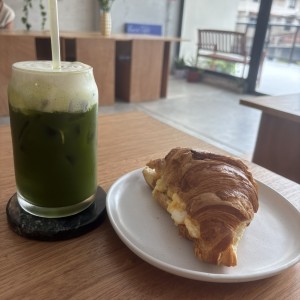 coconut matcha and crossaint