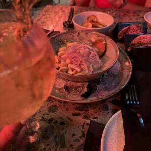 Ceviche y tacos de ribeye