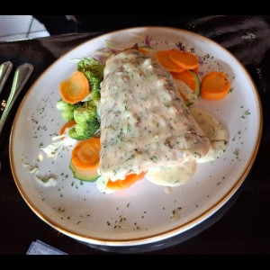 Salmon Fillet in Citrus Sauce with Fried Plantain Chips
