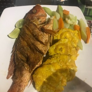 Pargo Frito con Patacones. 