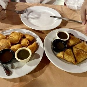 Plato 1 : Paneer Pakora , Plato 2: Samosas de Pollo