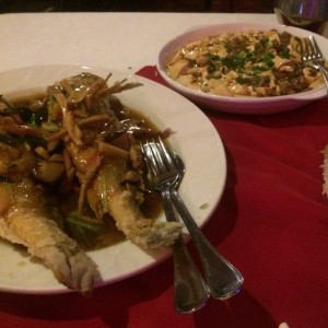 Guabina frita y Mapo tofu