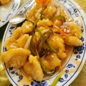 Filete de pescado en salsa agridulce