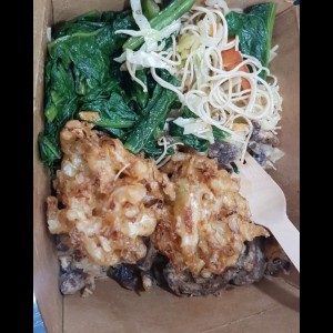 menu del martes Chow mei + hongos agridulce+hojas salteadas + vegetales apanados