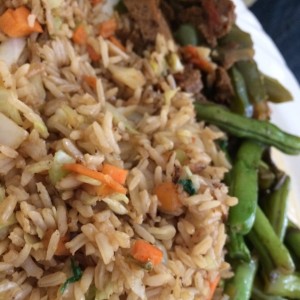 carne de gluten y arroz chino