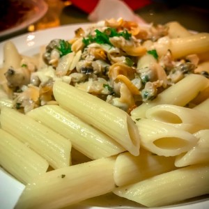 penne alla vongole en salsa de oleo