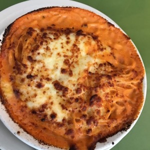 spaghetini gratinado en salsa rosada ?