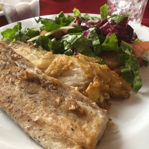 Corvina a la plancha con ensalada de la casa