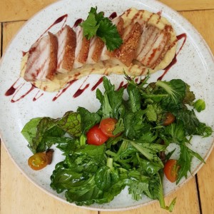 Panceta di maiale con pure di ceci