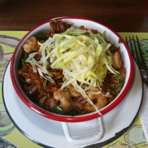 arroz con platano y camaron