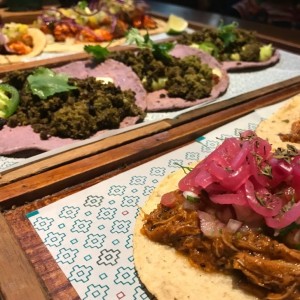 cochinita pibil, chorizo verde y pastor de pescado 