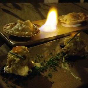 scalops gratinados y langostinos 