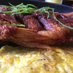 Mojarra con patacon y arroz con coco