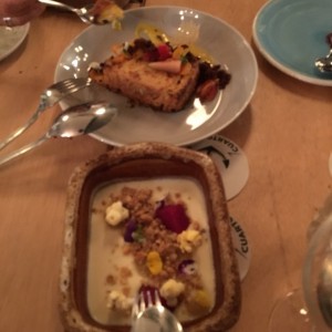 postres! torrija y panacota de maiz!