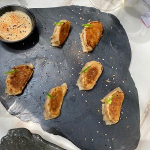 shrimp gyozas
