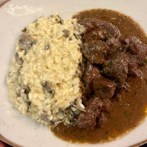 Risotto con champiñones y lomo