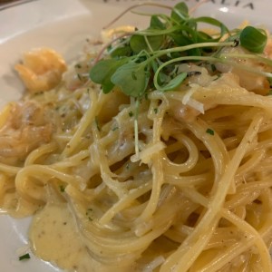 Pasta alfredo con camarones