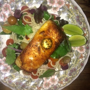 Pescado con pasta de vejetales