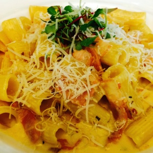 Rigatoni a la crema de tocino