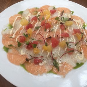 Carpaccio salmon langosta y mero