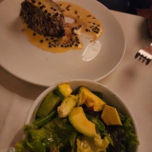Lomito en salsa de Mostaza y pimienta verde