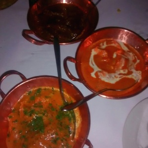Butter chicken; goan fish curry;Rogan Josh