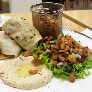Shawarma mixta con ensalada y papas a la francesa 