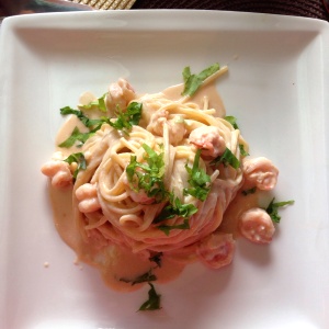 Pasta a la Crema con Camarones