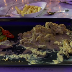 lomito en setas con coco