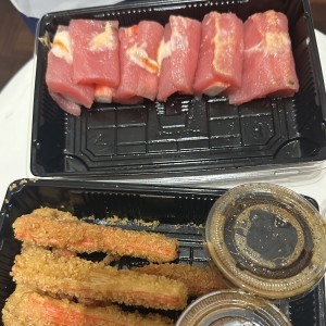 Kani cronch y rollitos de atun con kani con trufa