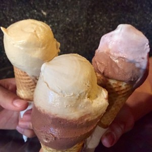 Nocciola, amarenas, dulce de leche, chocolate oscuro, chocolate y avellanas..