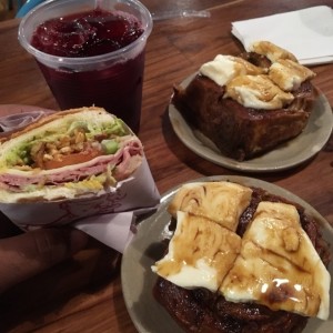 Golfiados con queso y sandwich de butifarra cervecera