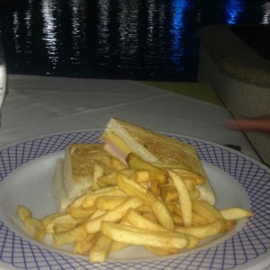 Sandwich de Queso Amarillo y Jamon, trae Papas Fritas y Ensalada Rayada, excelente